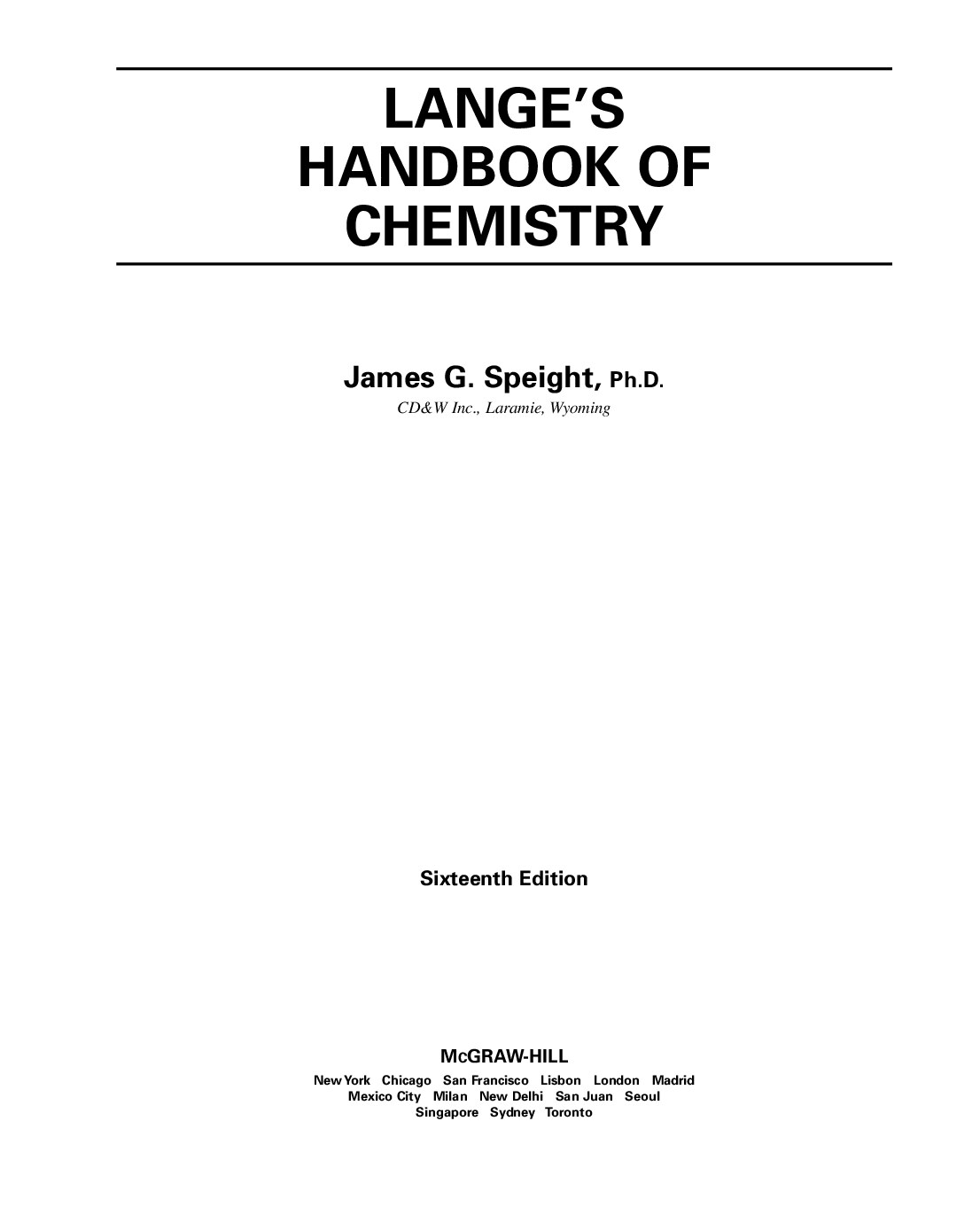 LANGE’S HANDBOOK OF CHEMISTRY